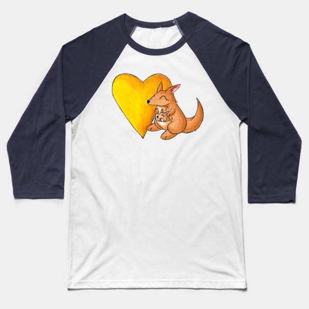 Big Yellow Kangaroo Heart Baseball T-Shirt by KristenOKeefeArt